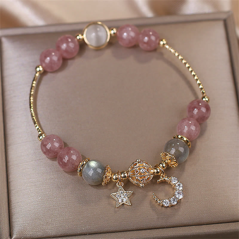 Moon Star Love Bracelet | Strawberry Quartz & Moonstone