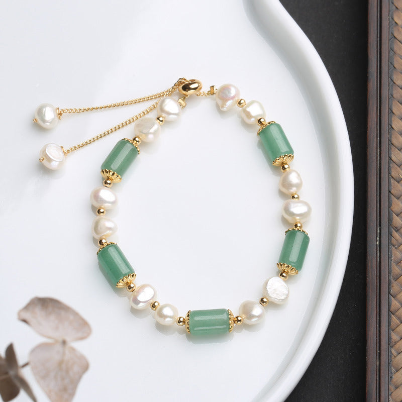 Green Aventurine Pearl Pink Crystal Luck Bracelet