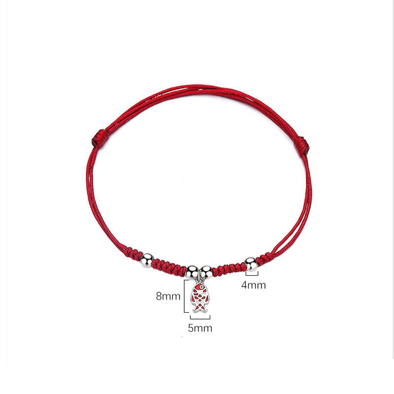 925 Sterling Silver Koi Fish Luck Bracelet in Braided Red Rope