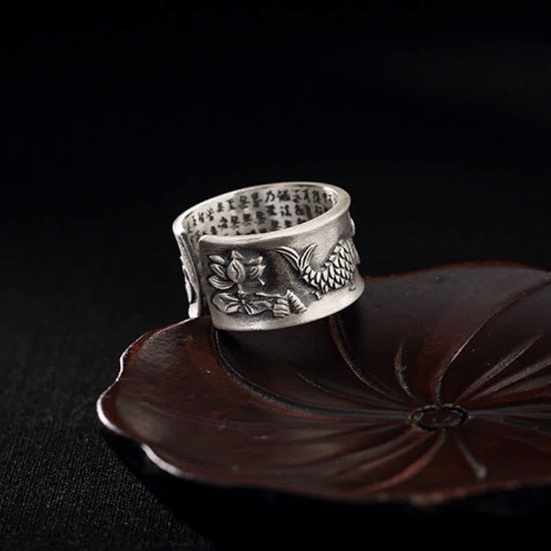 Sterling Silver Koi Fish Luck Ring 12mm Adjustable
