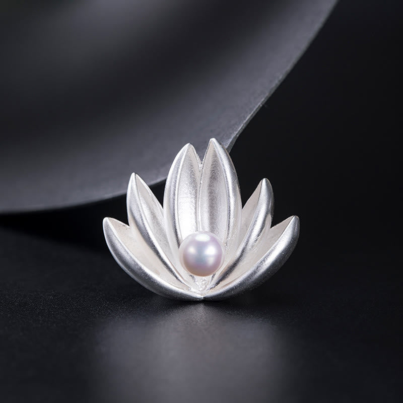 925 Sterling Silver Lotus Flower Pearl Brooch for New Beginnings