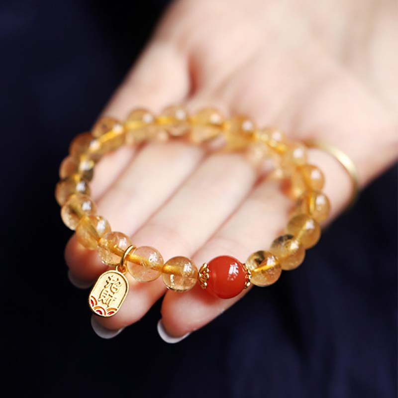 8mm Citrine Red Agate Fortune Charm Bracelet