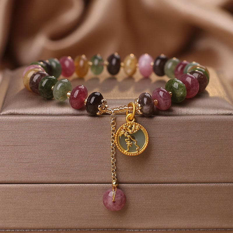 Colorful Tourmaline Love Bracelet with Rabbit Flower Charm