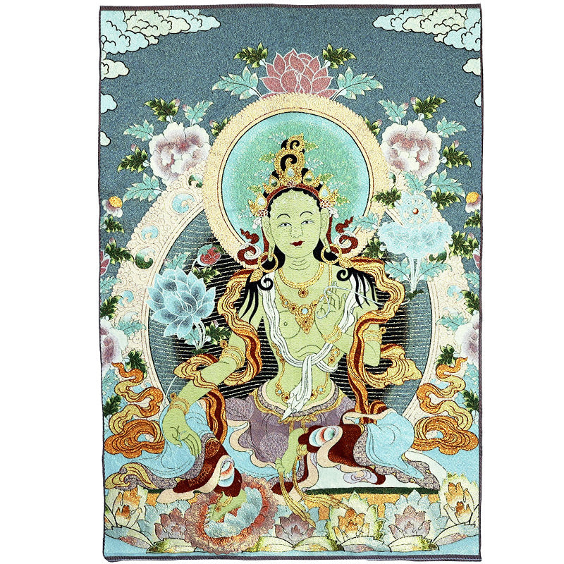24x36 Inch Tibetan Embroidery White Tara Thangka Tapestry
