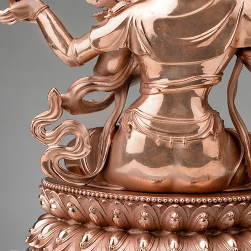 Four-Armed Manjusri Copper Buddha Statue 10cm Meditation