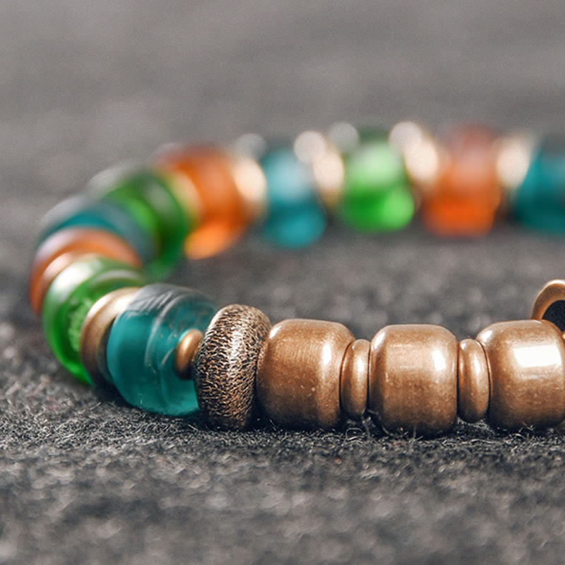 9mm Copper Colorful Glass Beads Spiritual Bracelet for Wealth