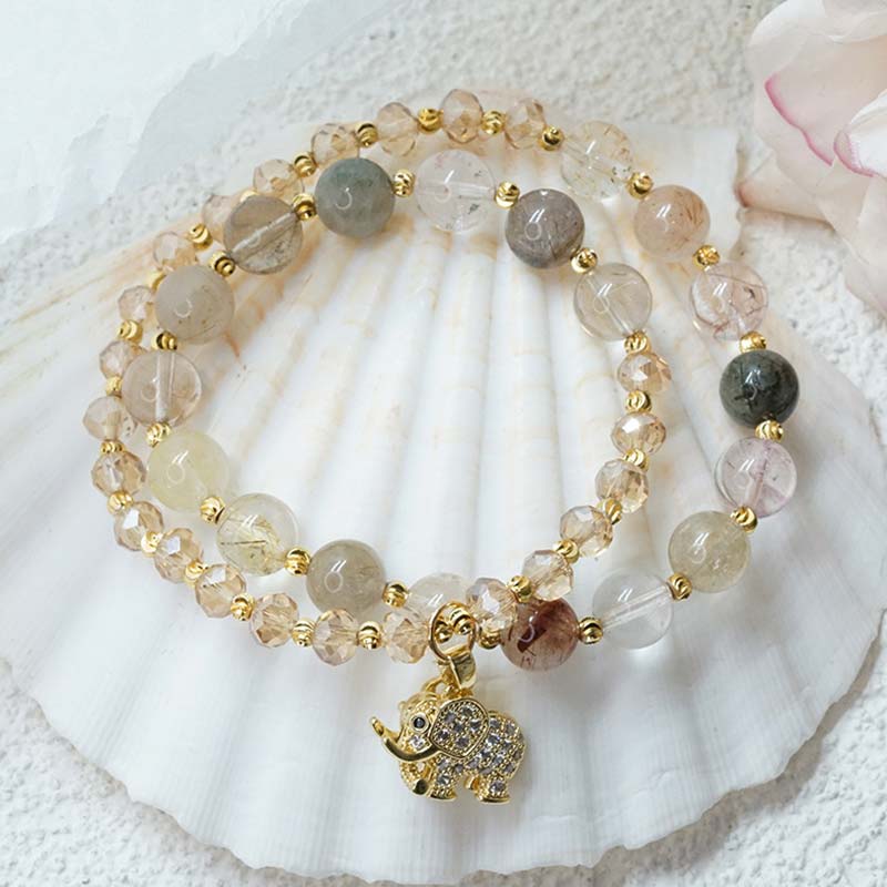 Rose Quartz Elephant Healing Energy Charm Bracelet