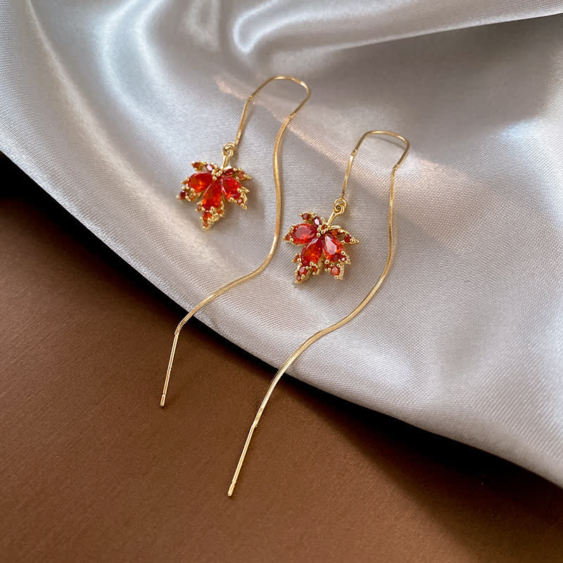 Kupfer Maple Leaf Zirkon Halskette Anhänger Ring Ohrringe für Glück