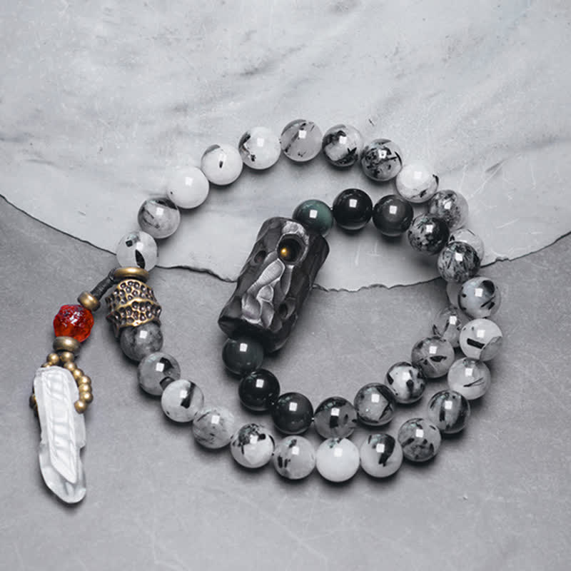 Schwarzer Rutilquarz Klarquarz Paar Armband 8mm