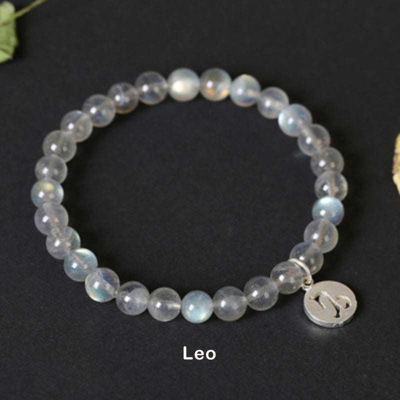 12 Zodiac Moonstone Charming Bracelet 7mm Beads