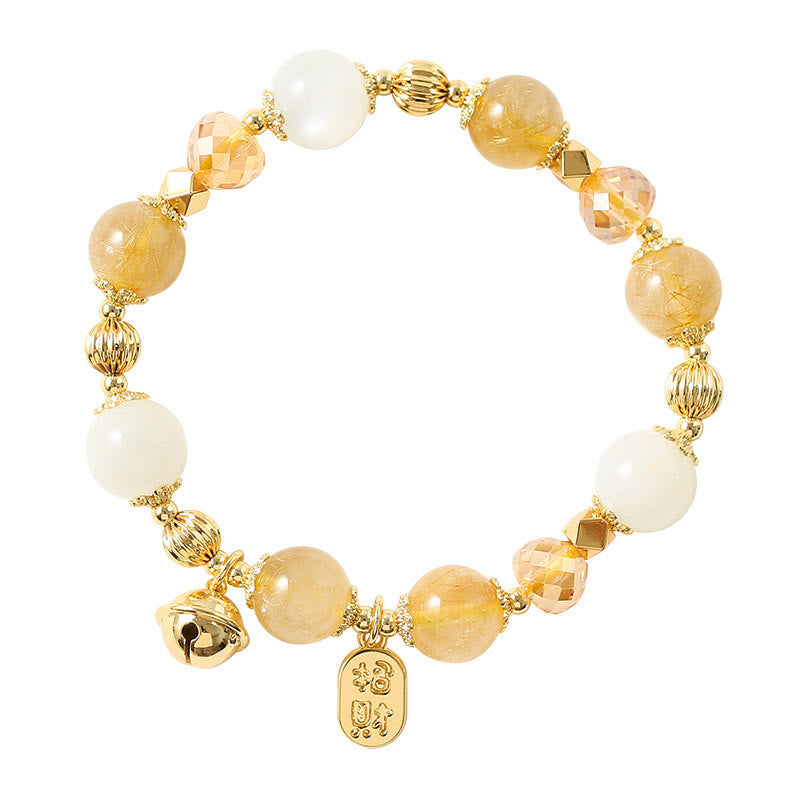 Rutilated Quartz & Moonstone Spiritual Bracelet for Courage and Wealth