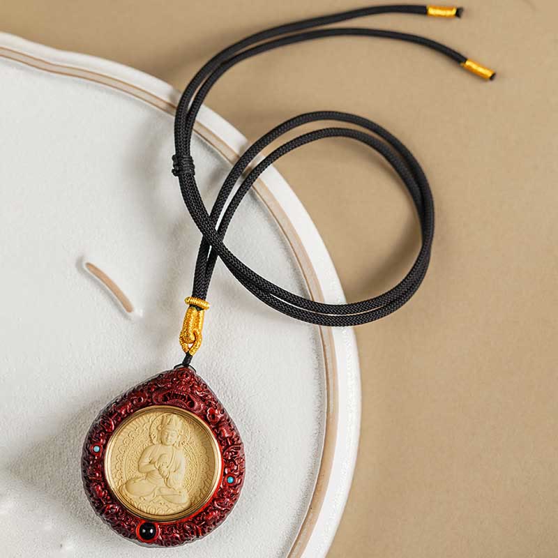 Chinese Zodiac Necklace with Avalokitesvara and Red Sandalwood Pendant