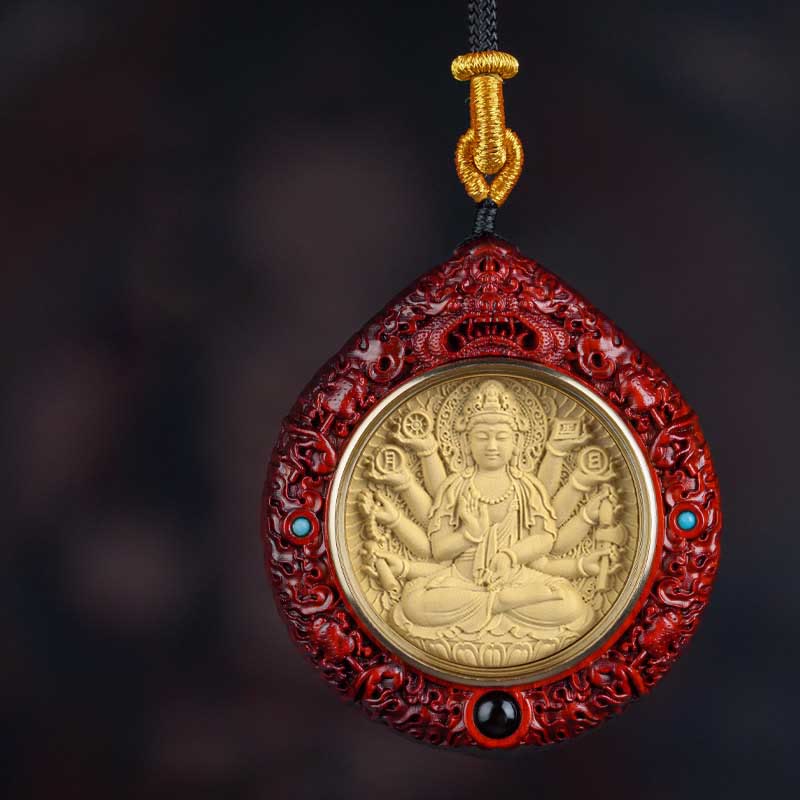 Chinese Zodiac Necklace with Avalokitesvara and Red Sandalwood Pendant