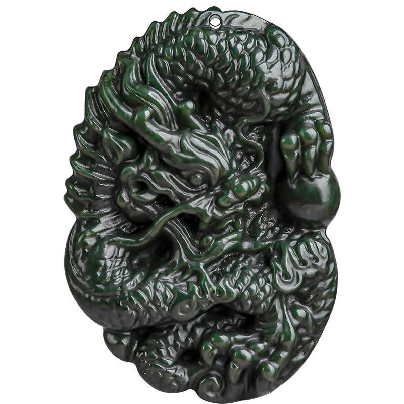 Hetian Cyan Jade Dragon Necklace for Success & Harmony