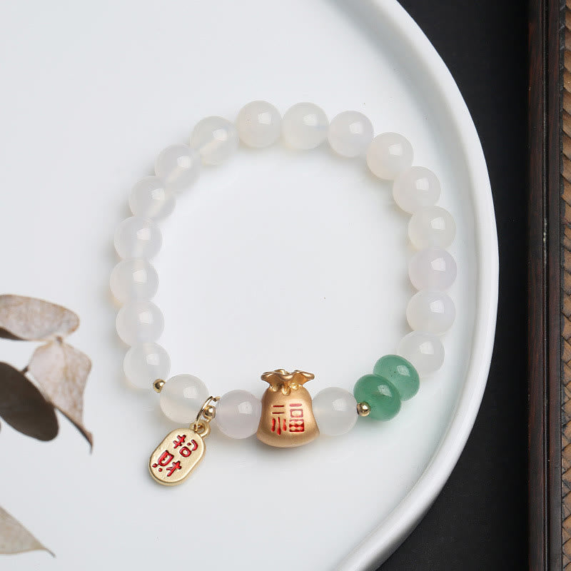 8mm White Red Agate Protection Bracelet Fu Symbol