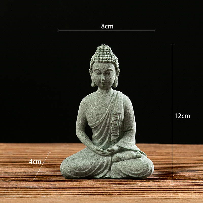 Meditation Buddha Statue Green Sandstone Serenity Symbol