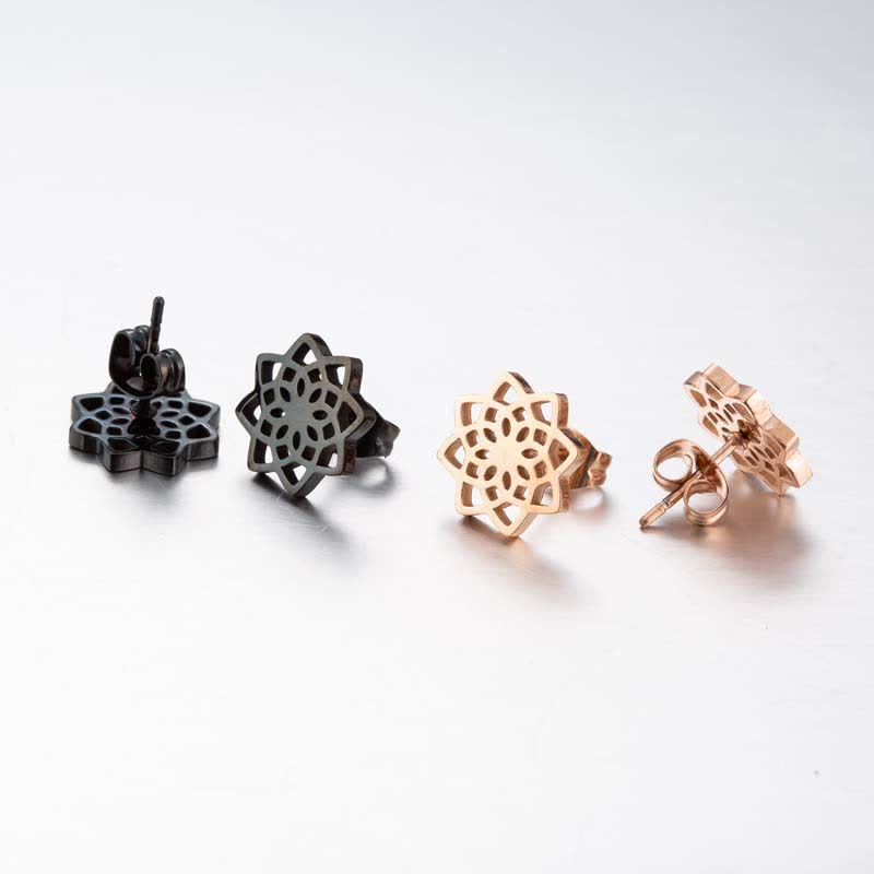 Tibetan Lotus Stud Earrings | New Beginning Symbol | Silver