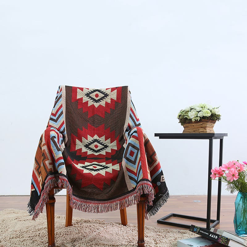 Hand-Dyed Tibetan Geometric Blanket | Zen Decor Comfort