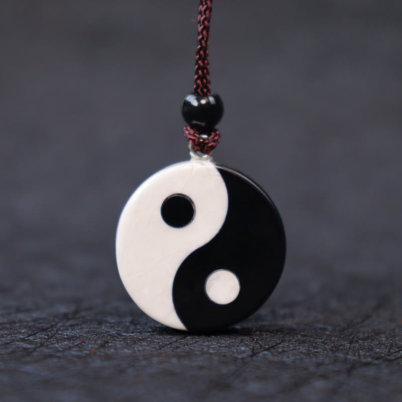 Black Obsidian White Turquoise Yin Yang Balance Necklace