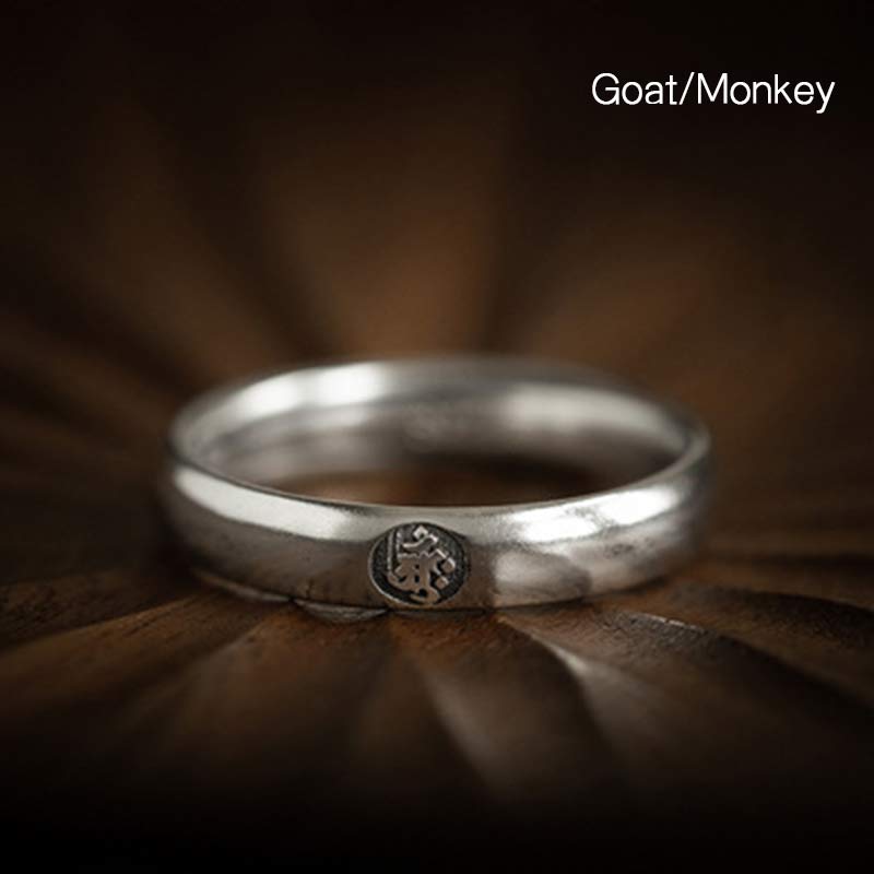 Adjustable 925 Sterling Silver Chinese Zodiac Blessing Ring
