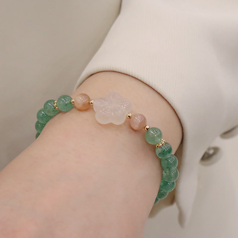 Green Strawberry Quartz Chalcedony Flower Gratitude Bracelet