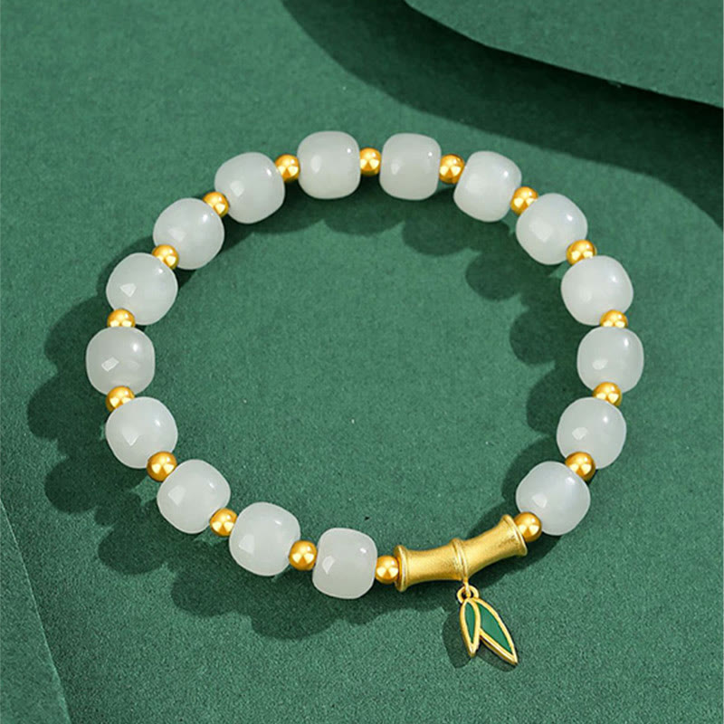 Sterling Silver White Jade Protection Bracelet 6*7mm