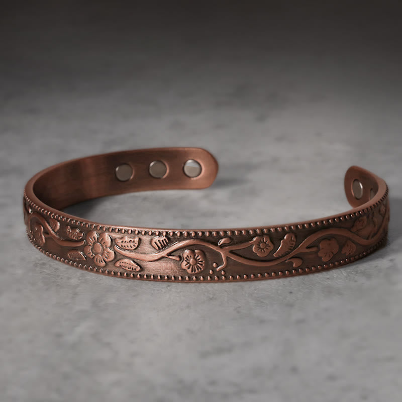 Copper Adjustable Spiritual Bracelet | Floral Magnetic Cuff