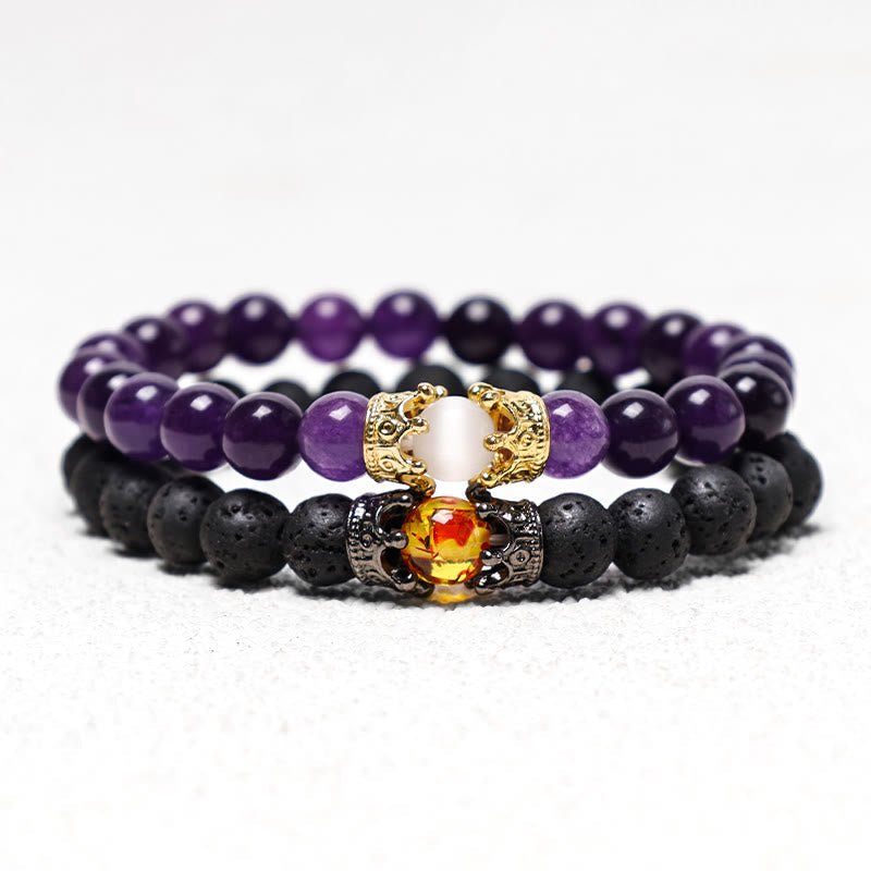 Unisex Natural Stone King and Queen Crown Healing Energy Spiritual Bracelet