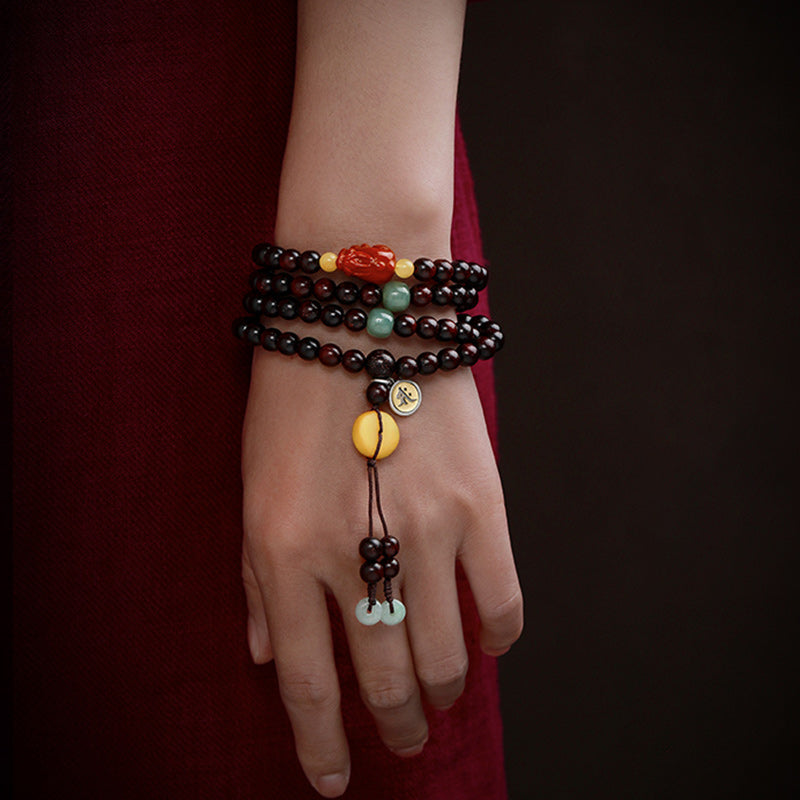 Chinese Zodiac 108 Mala Bracelet Red Agate & Sandalwood