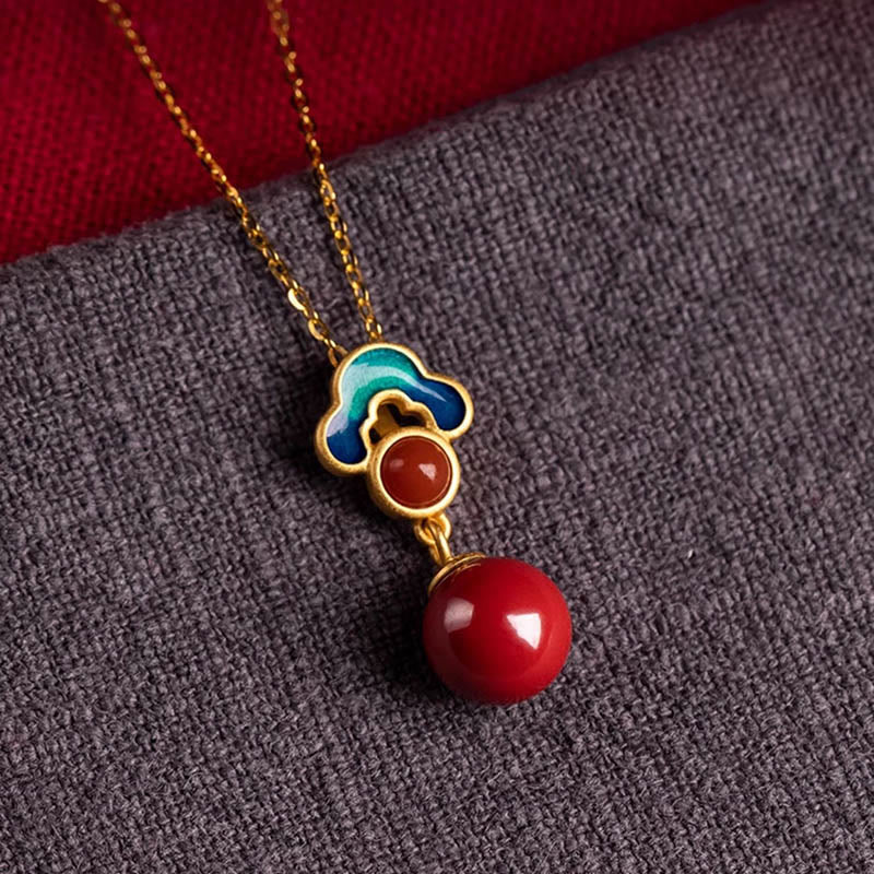 925 Sterling Silver Gold Cinnabar Red Agate Blessing Necklace Ring Earrings Set