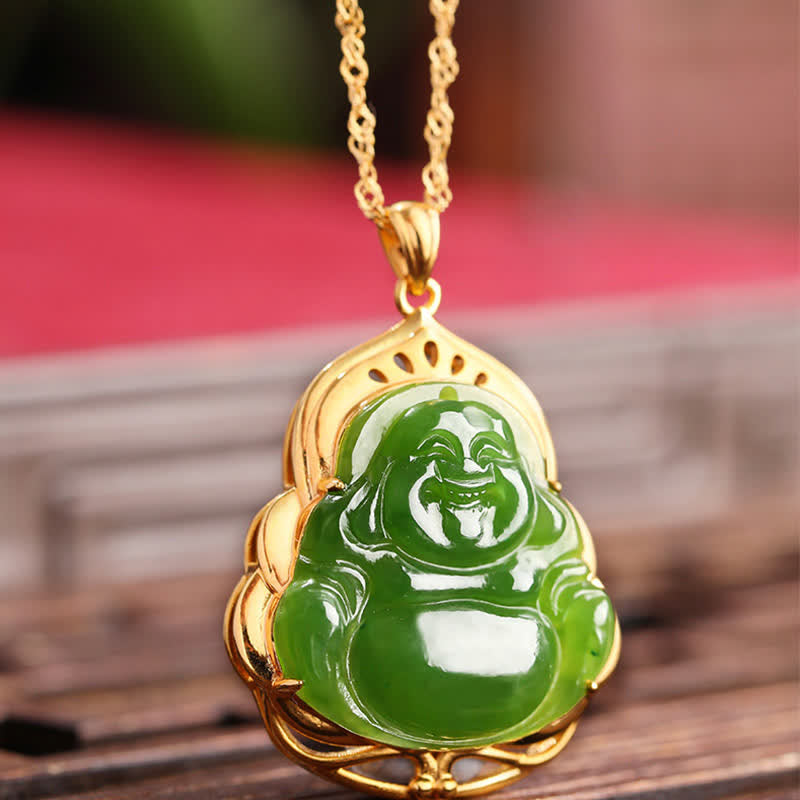 Hetian Cyan Jade Buddha Necklace | Success & Healing Charm