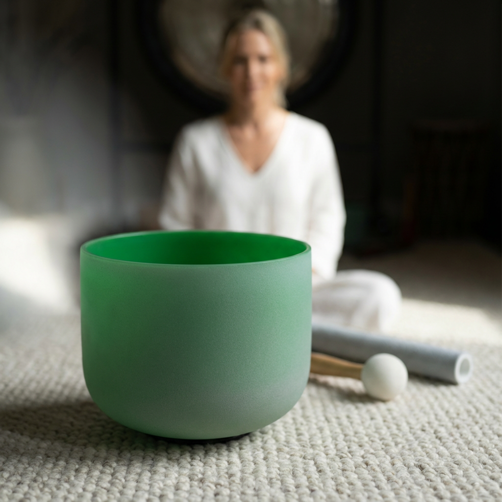 Grüne F-Note Herzchakra Kristallklangschale