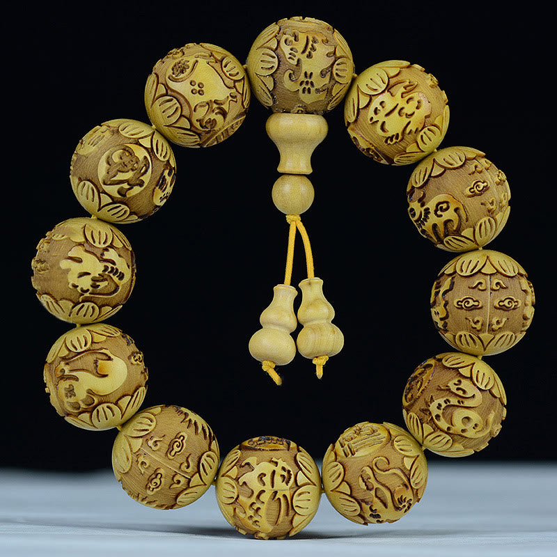 Chinesisches Sternzeichen-Armband aus Rosenholz | 12 Sternzeichen-Perlen Wärme
