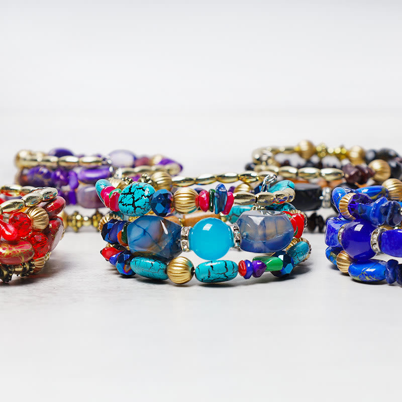 Multilayer Turquoise Agate Blessing Bracelet 6.5cm