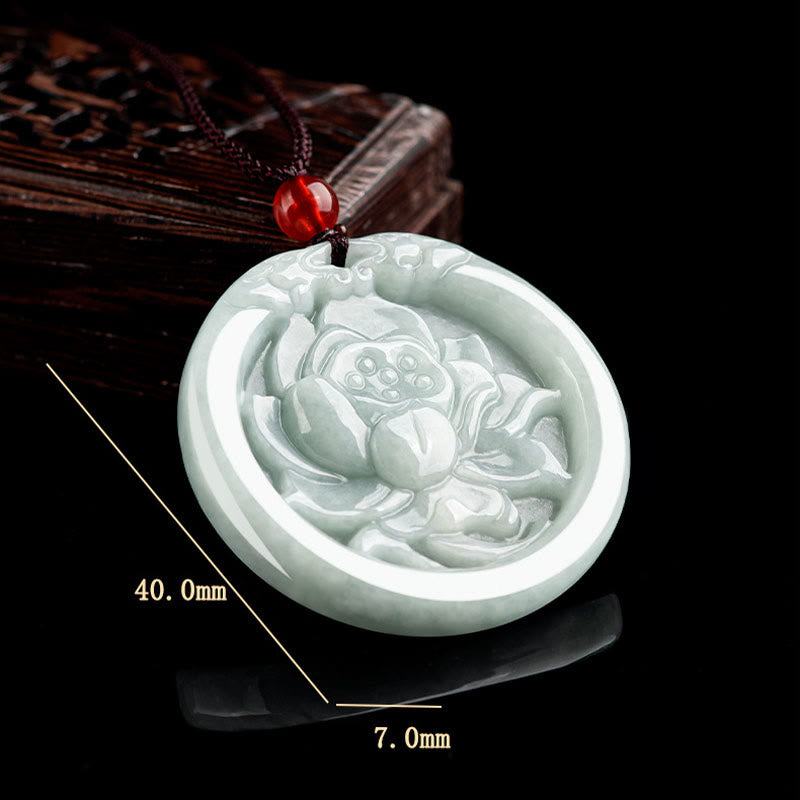 Natural Jade Lotus Flower Carved Prosperity Necklace