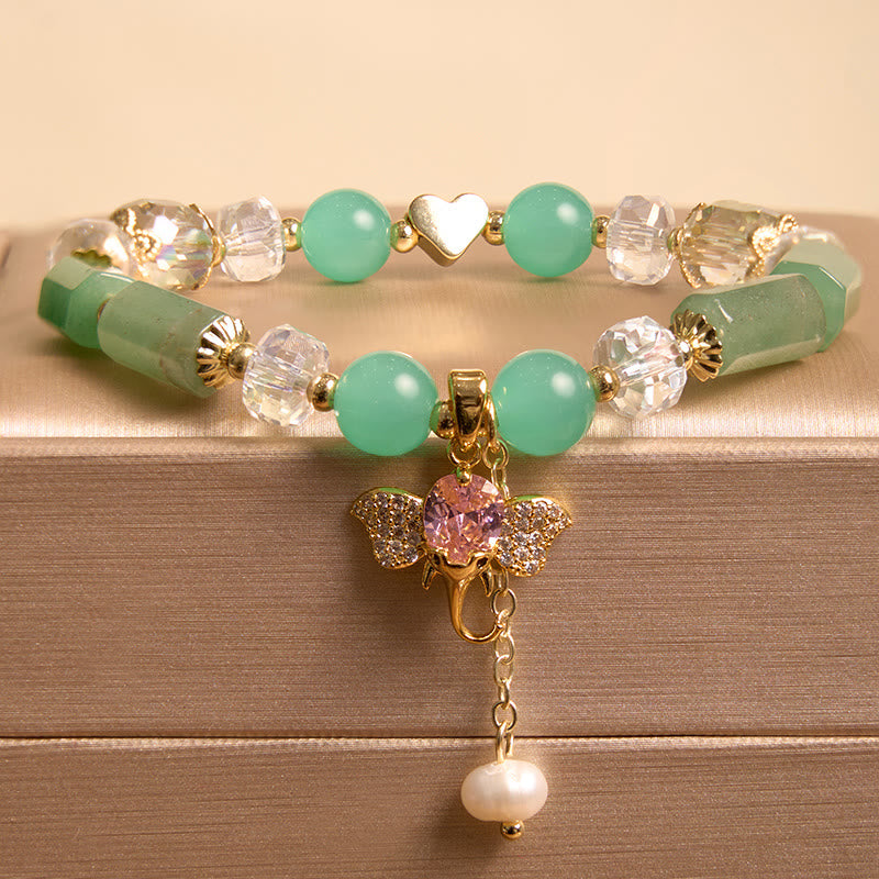 Amethyst Green Aventurine Elephant Charm Bracelet