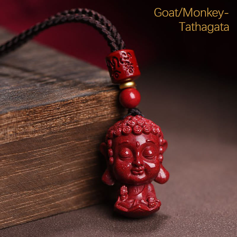 Natural Cinnabar Chinese Zodiac Necklace with Natal Buddha Protection