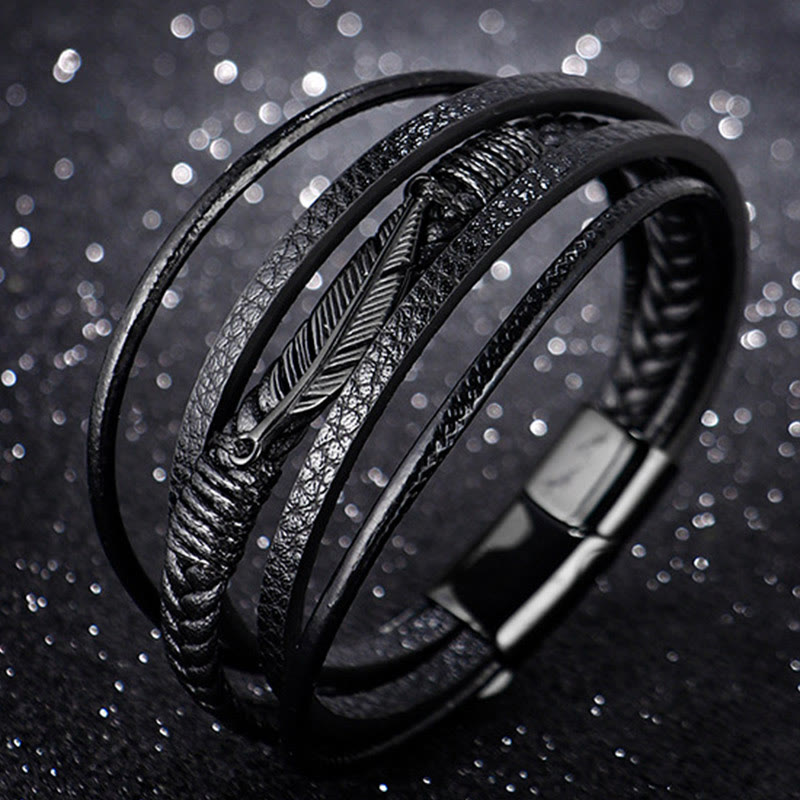 Feather Pattern Titanium Steel Spiritual Bracelet 21.5cm Calm