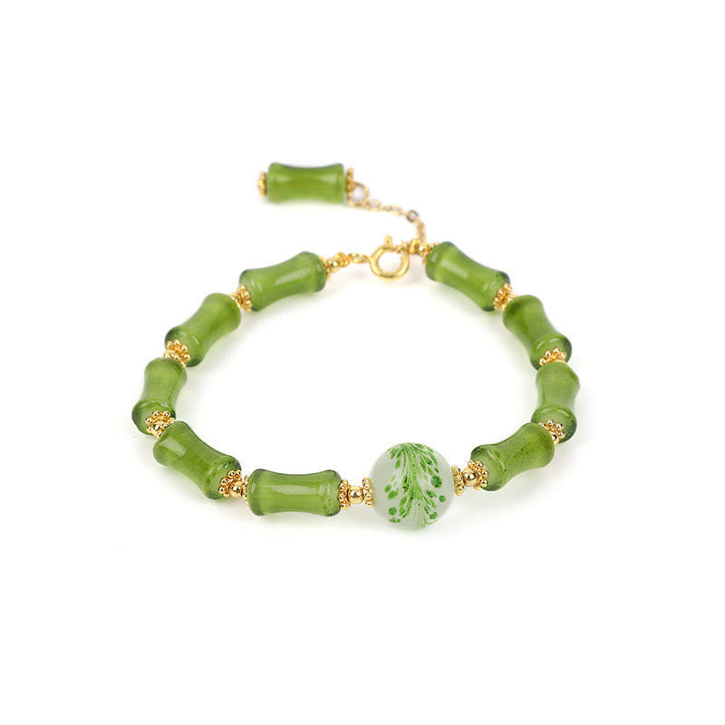 Green Bamboo Liuli Crystal Moss Agate Spiritual Bracelet for Wealth