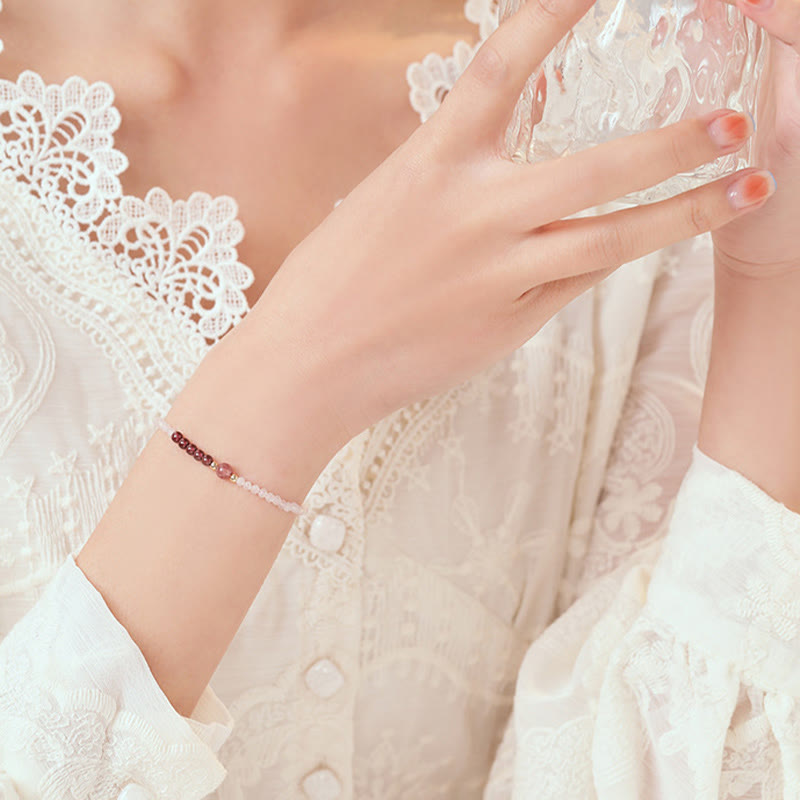 2 mm Rosenquarz-Granat-Erdbeerquarz-Heilarmband