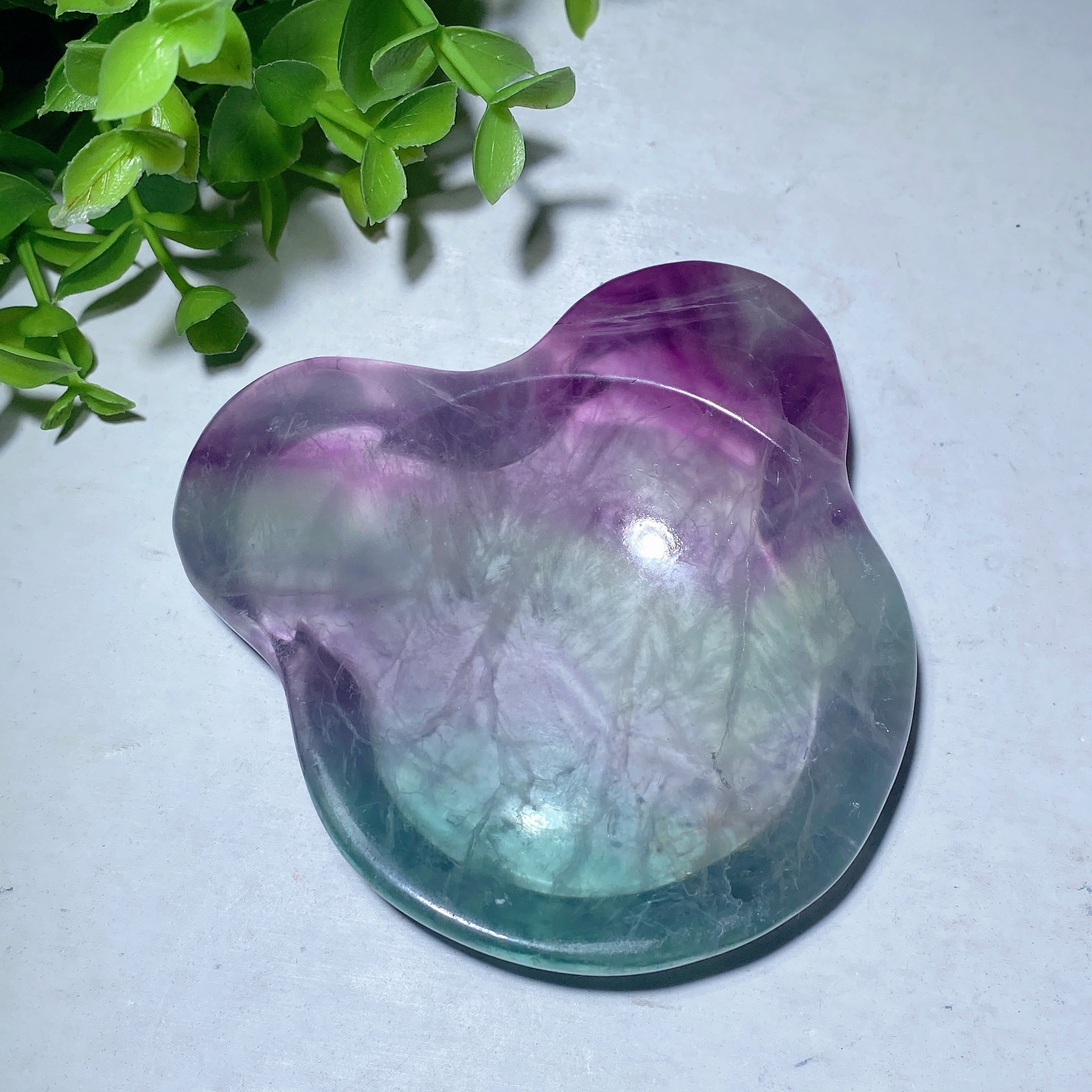 3.0-3.5 inch Fluorite Carved Cat Mickey Flower Crystal Bowl