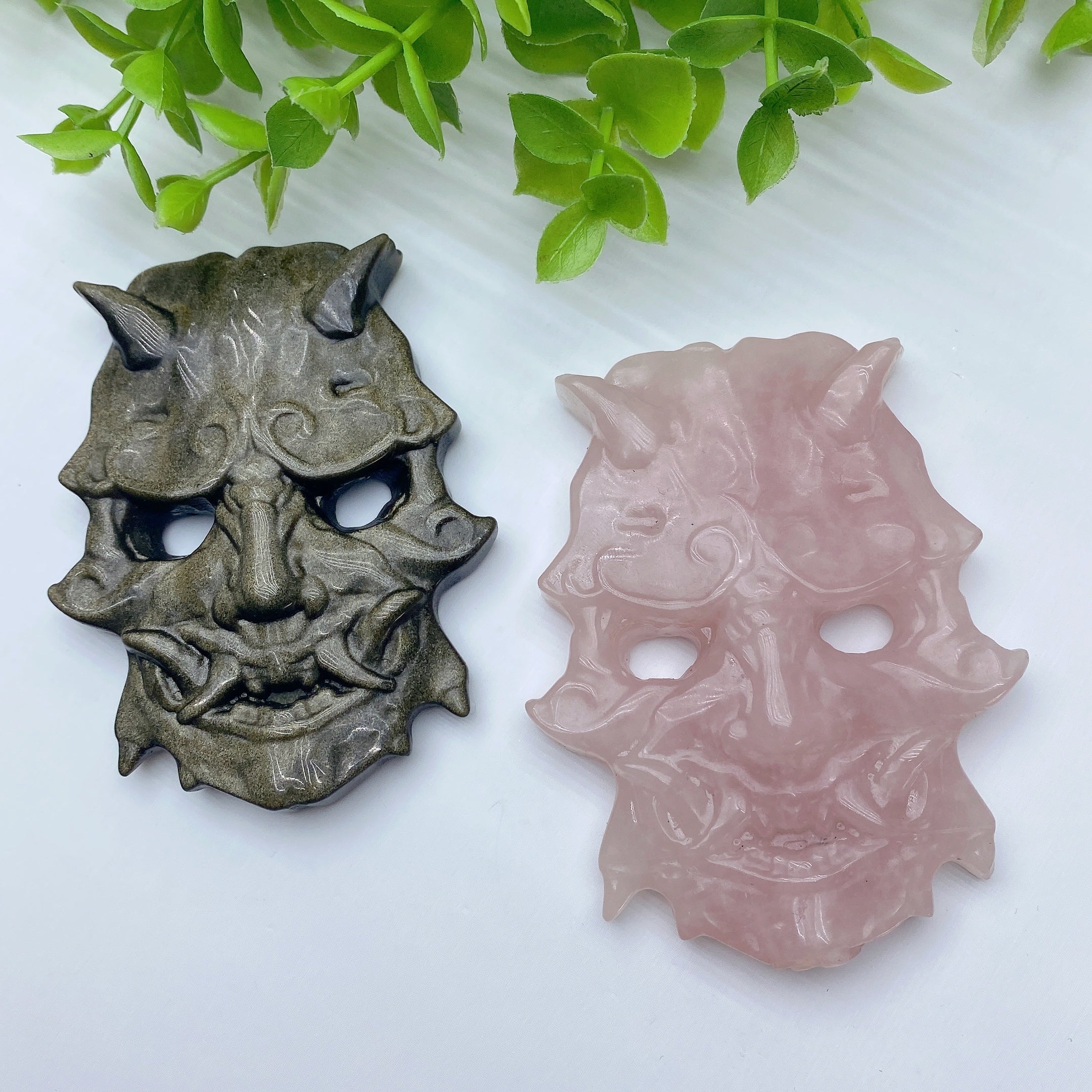 3.1 inch Golden Obsidian & Rose Quartz Healing Crystal Mask