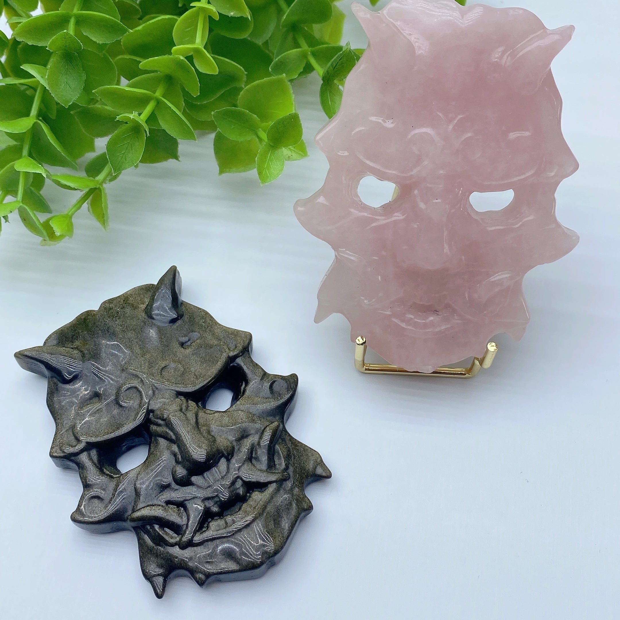 3.1 inch Golden Obsidian & Rose Quartz Healing Crystal Mask
