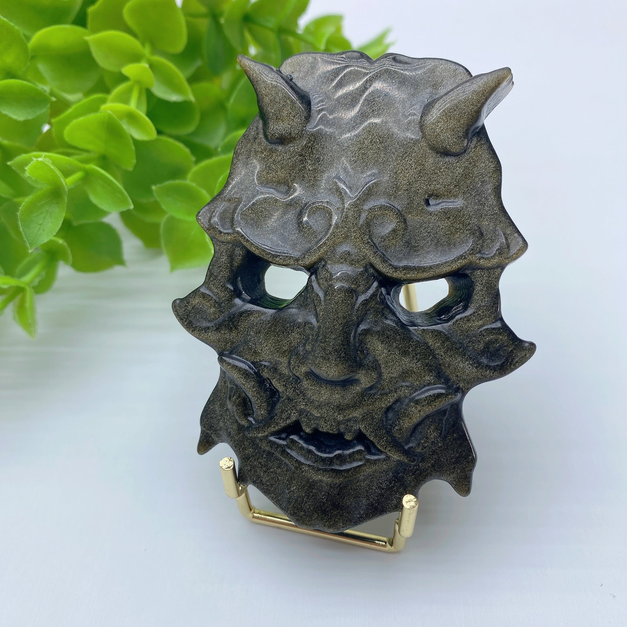 3.1 inch Golden Obsidian & Rose Quartz Healing Crystal Mask