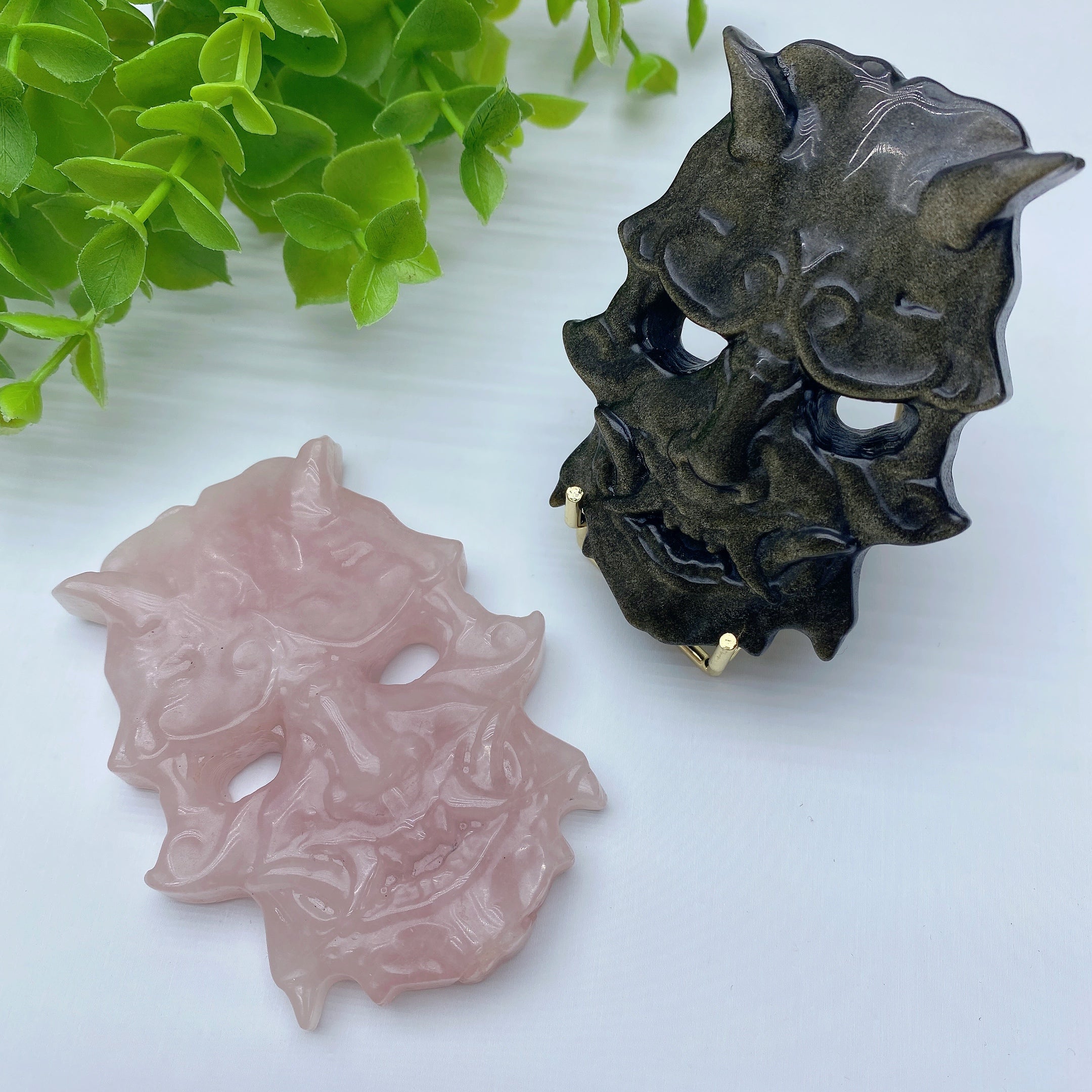 3.1 inch Golden Obsidian & Rose Quartz Healing Crystal Mask