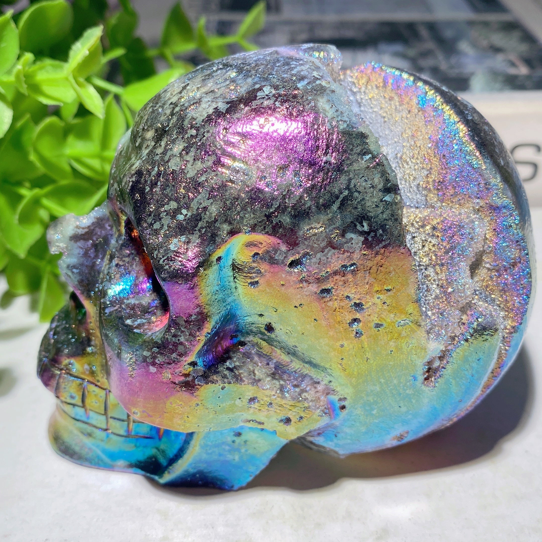 3.2-4.0" Aura Druzy Zinc Crystal Skull Carvings Healing