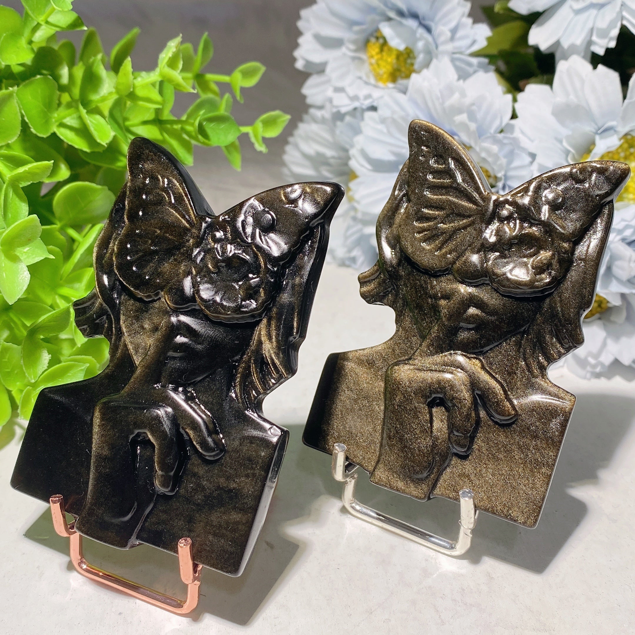 3.2 inch Golden Obsidian Butterfly Fairy Healing Figurine