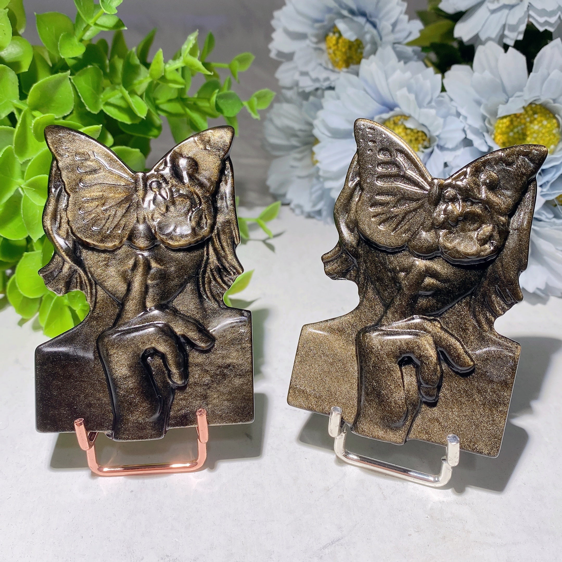 3.2 inch Golden Obsidian Butterfly Fairy Healing Figurine