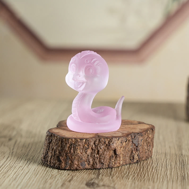 3,2" rosa Liuli-Glasschlangenfigur für spirituellen Schutz