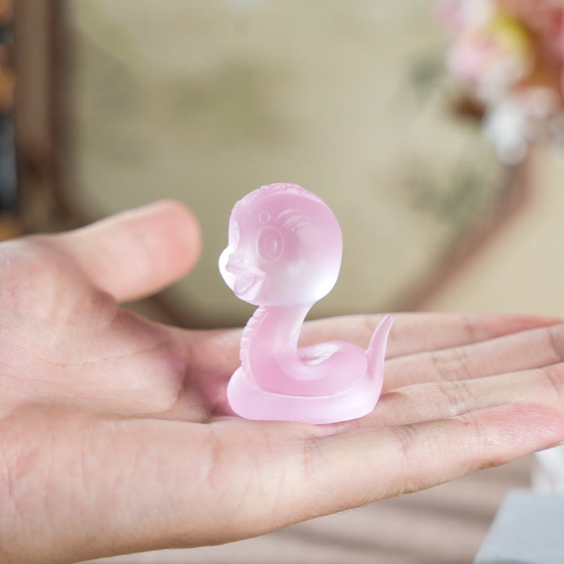 3,2" rosa Liuli-Glasschlangenfigur für spirituellen Schutz